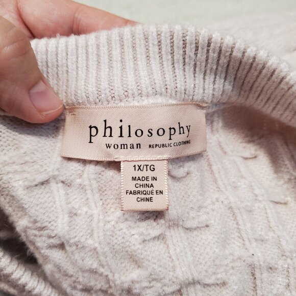 Philosophy Light Pink Chunky Cable Knit Casual Cute Cropped Sweater Plus Size 1X - Picture 8 of 8